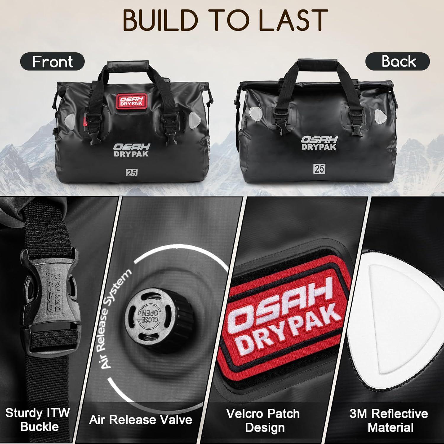 Bolso seco impermeable NEGRO 25L – Bolsa equipaje de motocicleta con correas para asiento trasero-5