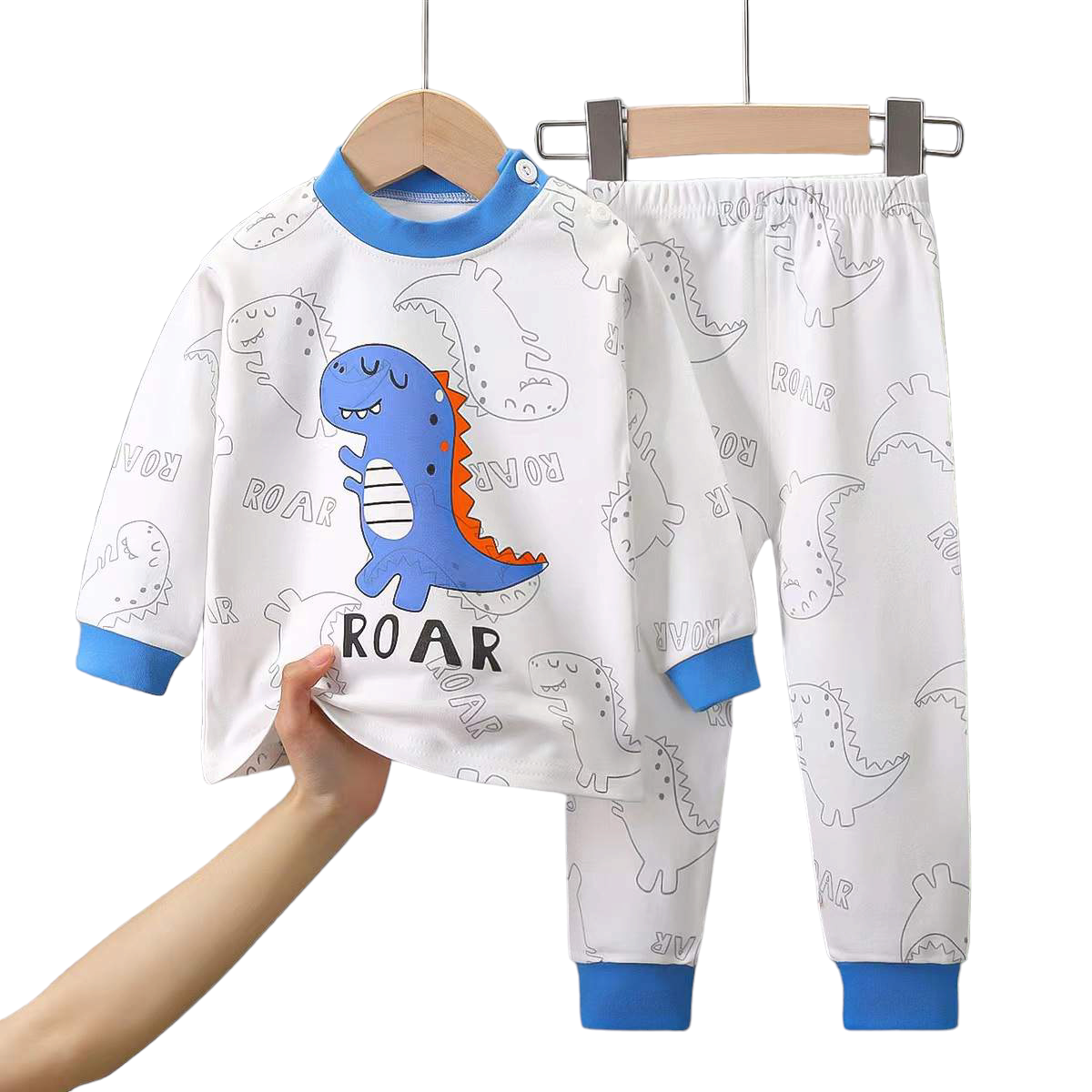 Conjunto Pijama Para Niños y Bebés Algodón Manga Larga de Dinosaurio-0