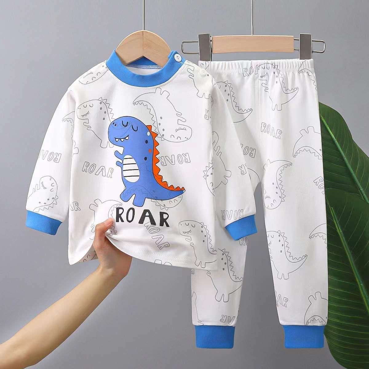 Conjunto Pijama Para Niños y Bebés Algodón Manga Larga de Dinosaurio-1