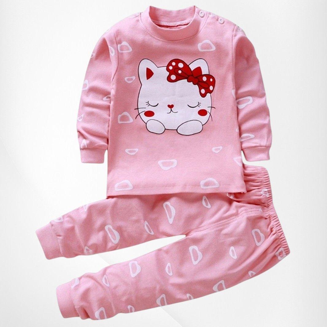 Pijama Gatita Rosado para Niñas Y Bebés 100% Algodón-1