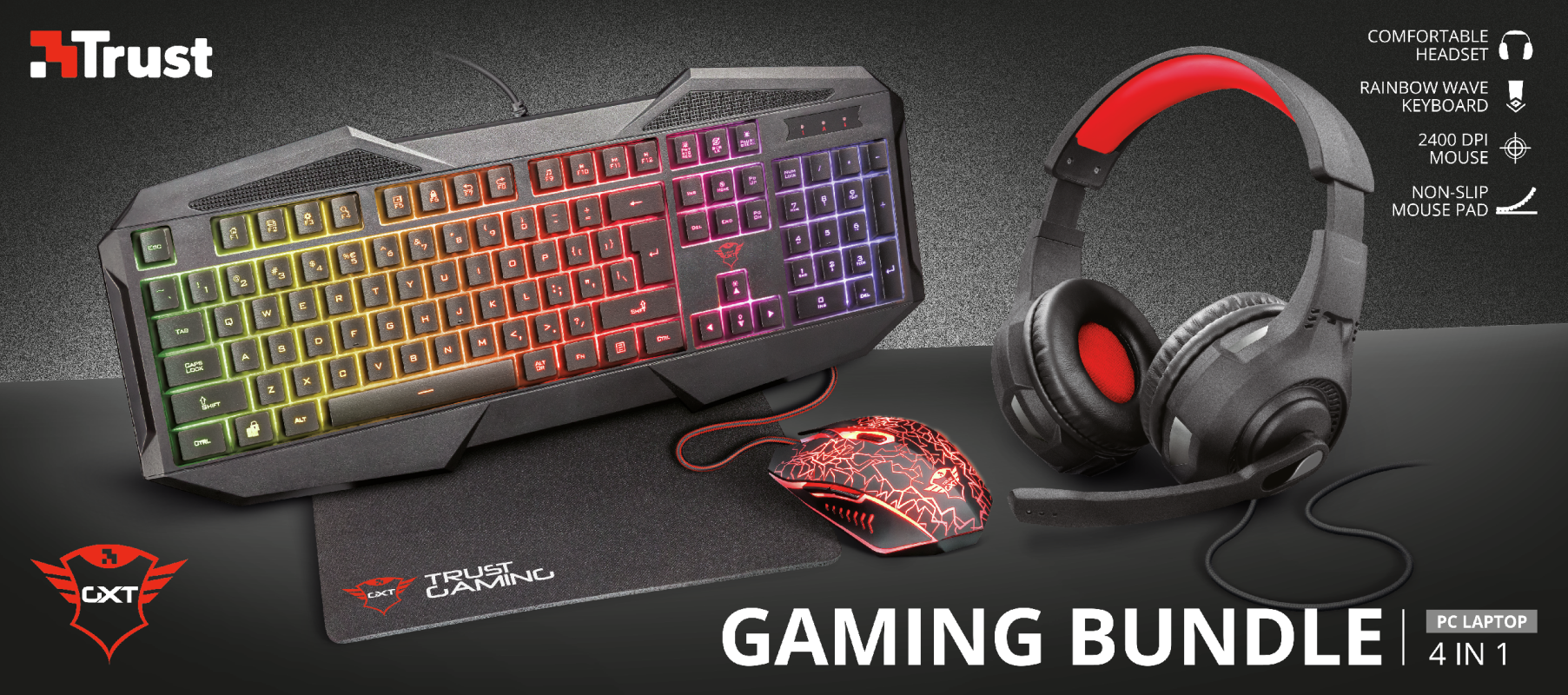 Kit Gamer Trust Gxt 1180rw 4 En 1 Teclado Mouse Headset Mousepad-5