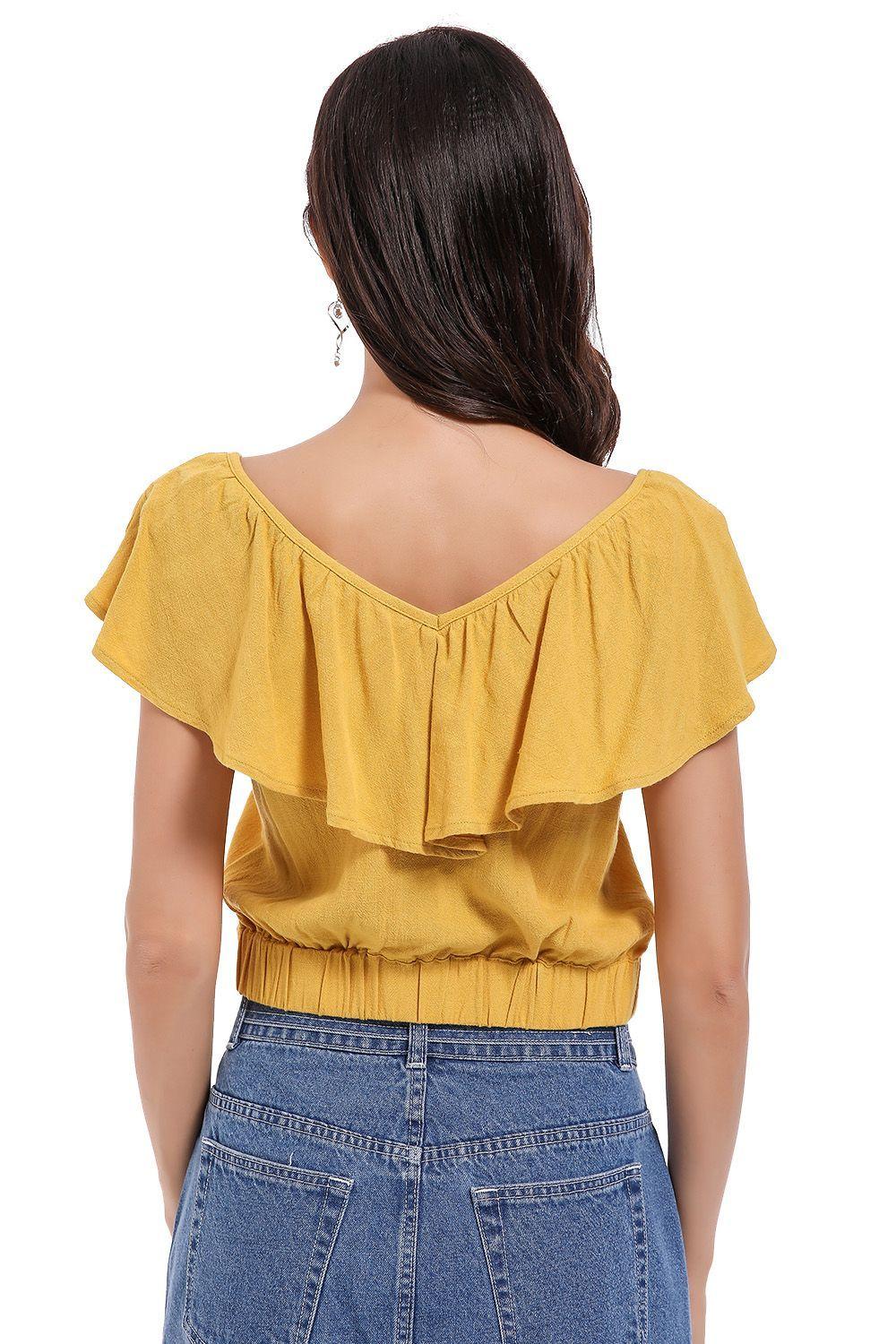 Crop Top Vuelo Cuello Mostaza Nicopoly-3