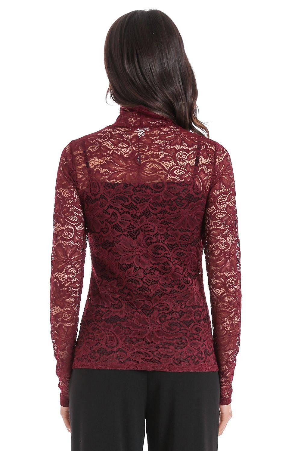 Polera Encaje Cuello Alto Burdeo Nicopoly-1