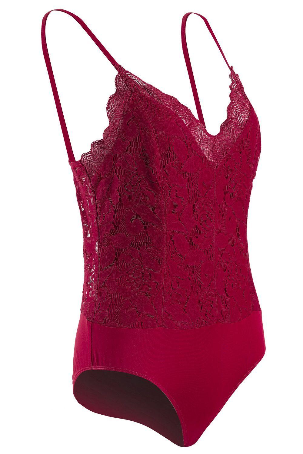 Body Encaje Escote V Rojo Nicopoly-1
