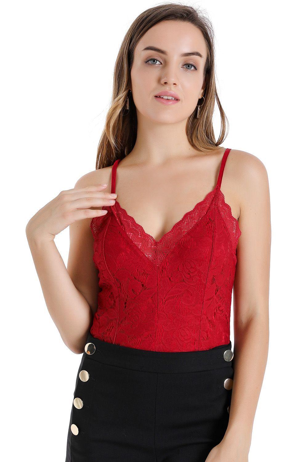 Body Encaje Escote V Rojo Nicopoly-0