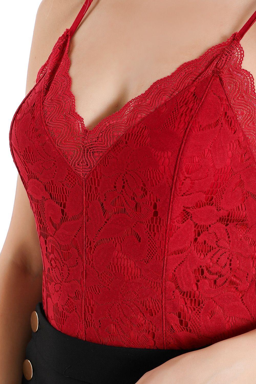 Body Encaje Escote V Rojo Nicopoly-3