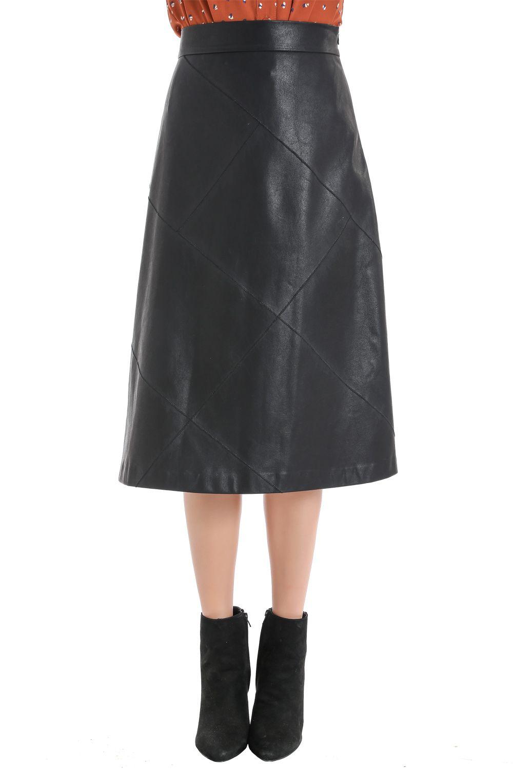 Falda Evasé Ecocuero Negro Nicopoly-1