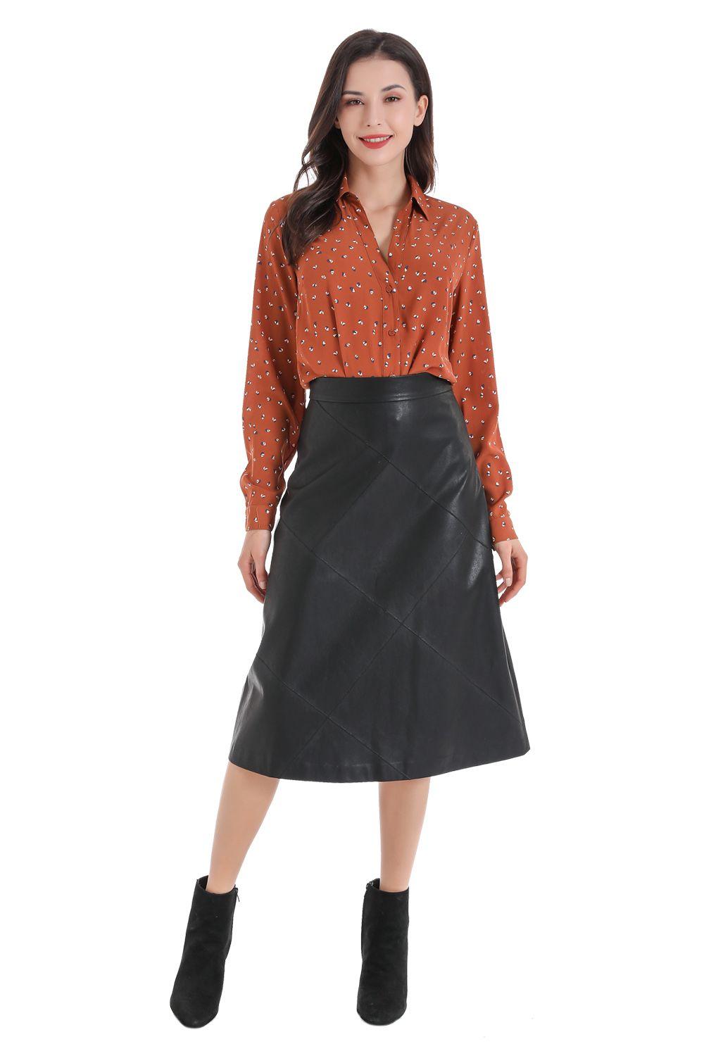 Falda Evasé Ecocuero Negro Nicopoly-0