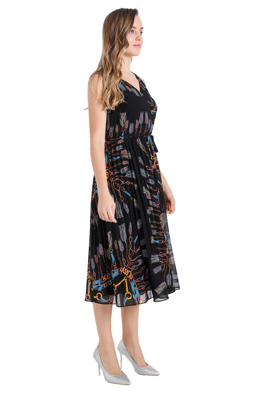 Vestido Plisado Cadenas Negro Nicopoly-1