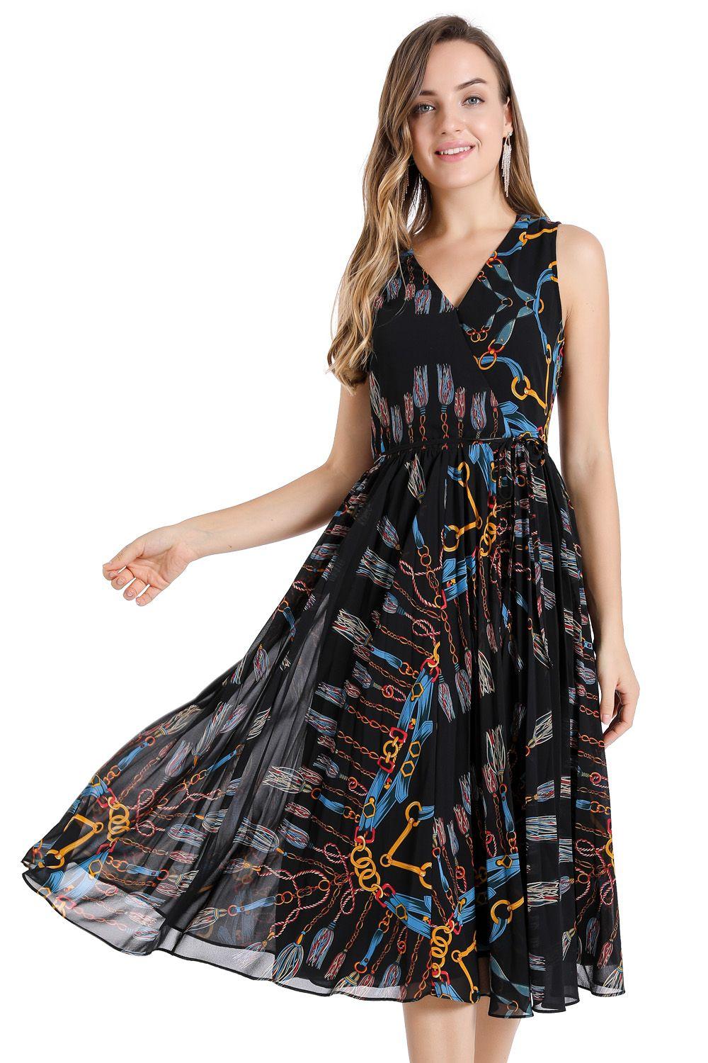 Vestido Plisado Cadenas Negro Nicopoly-0