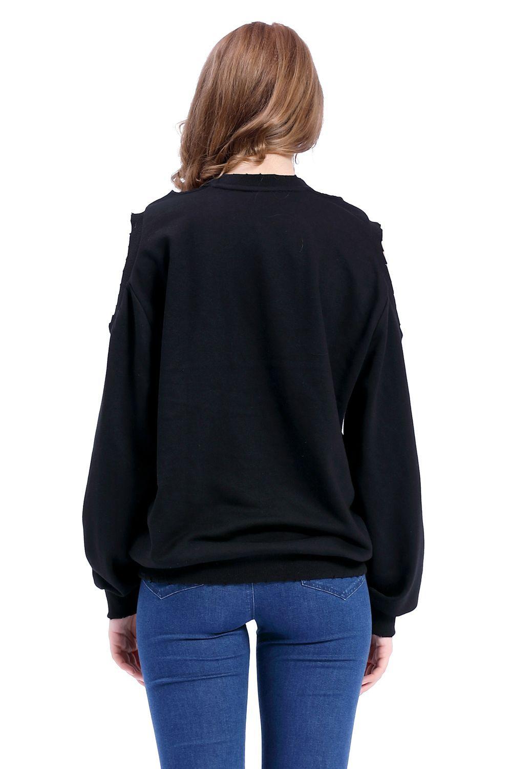 Polerón Cuello Efecto Rasgado Negro Nicopoly-2