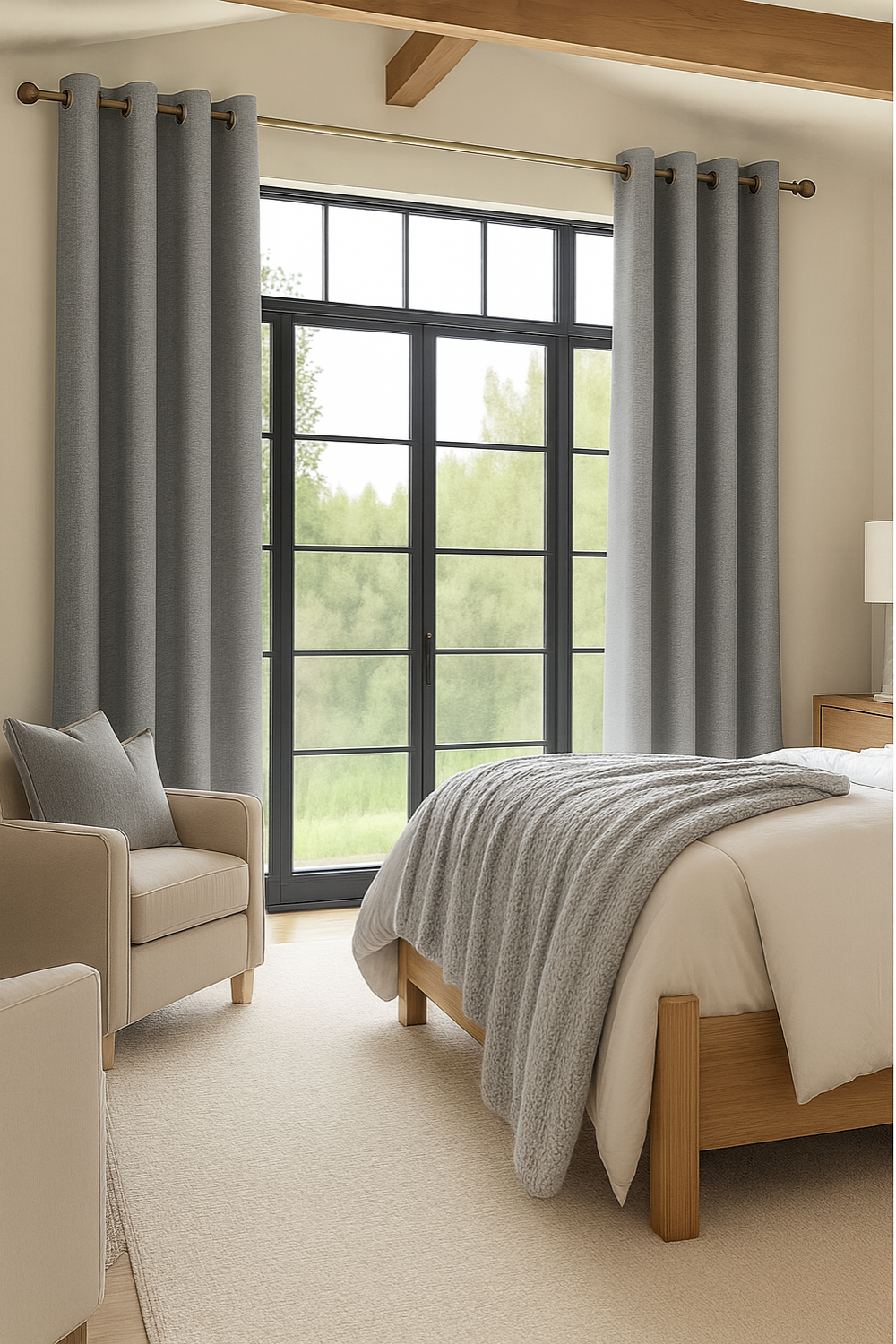 Pack 2 Cortina Blackout Lino 140x220cm Gris Claro-4