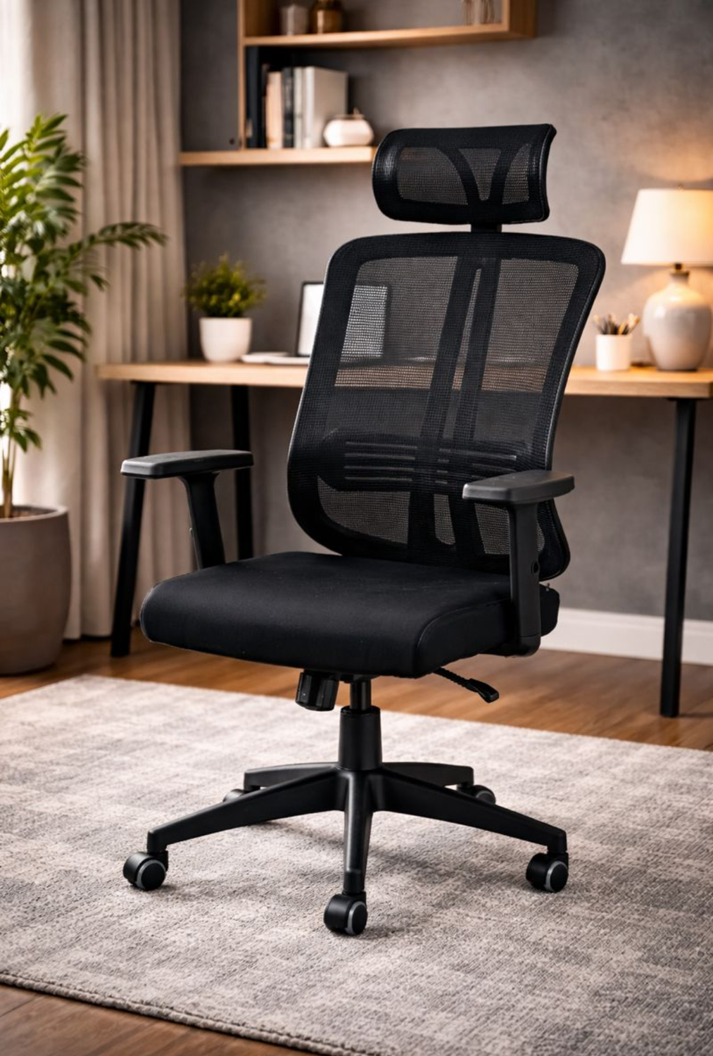 Silla de Oficina para Escritorio con Apoyacabeza Brazo Regulable Negra-1