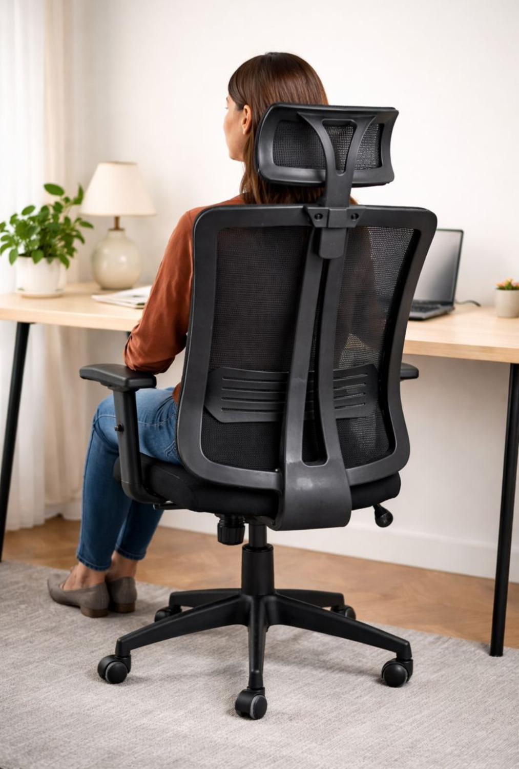 Silla de Oficina para Escritorio con Apoyacabeza Brazo Regulable Negra-2