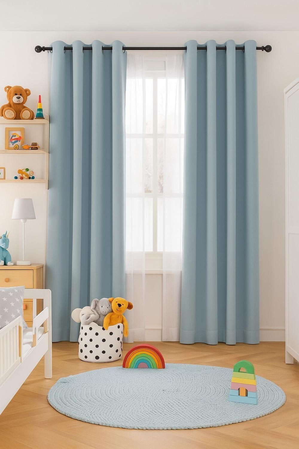 Pack 2 Cortina Tradicional 100% Blackout Azul Claro-2