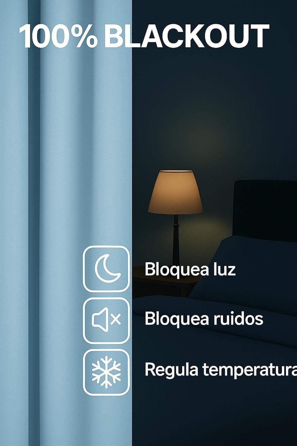 Pack 2 Cortina Tradicional 100% Blackout Azul Claro-5