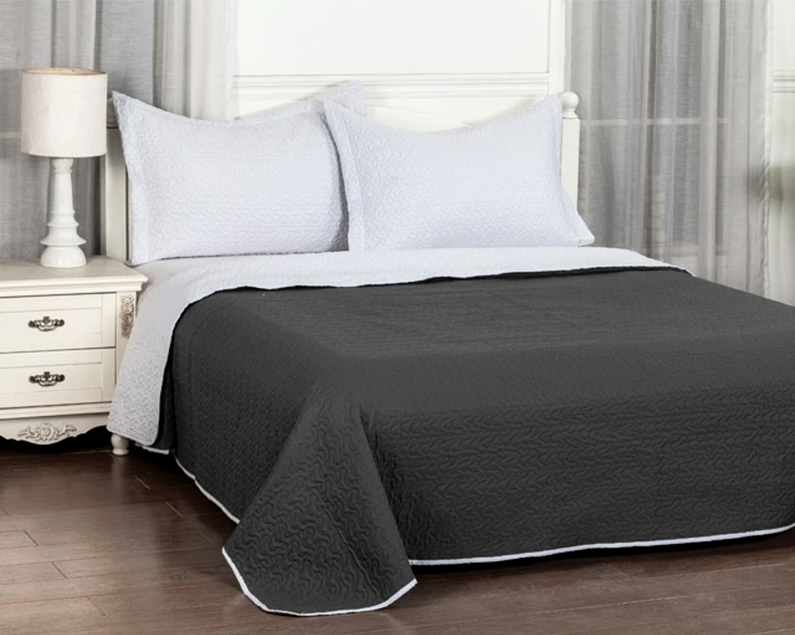 Cubrecama Quilt Reversible 1.5 Plazas 180x260cm Gris-0