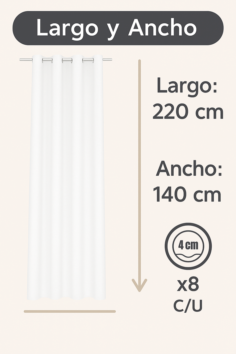 Pack 2 Cortina Blackout Lino 140x220cm Blanco-2