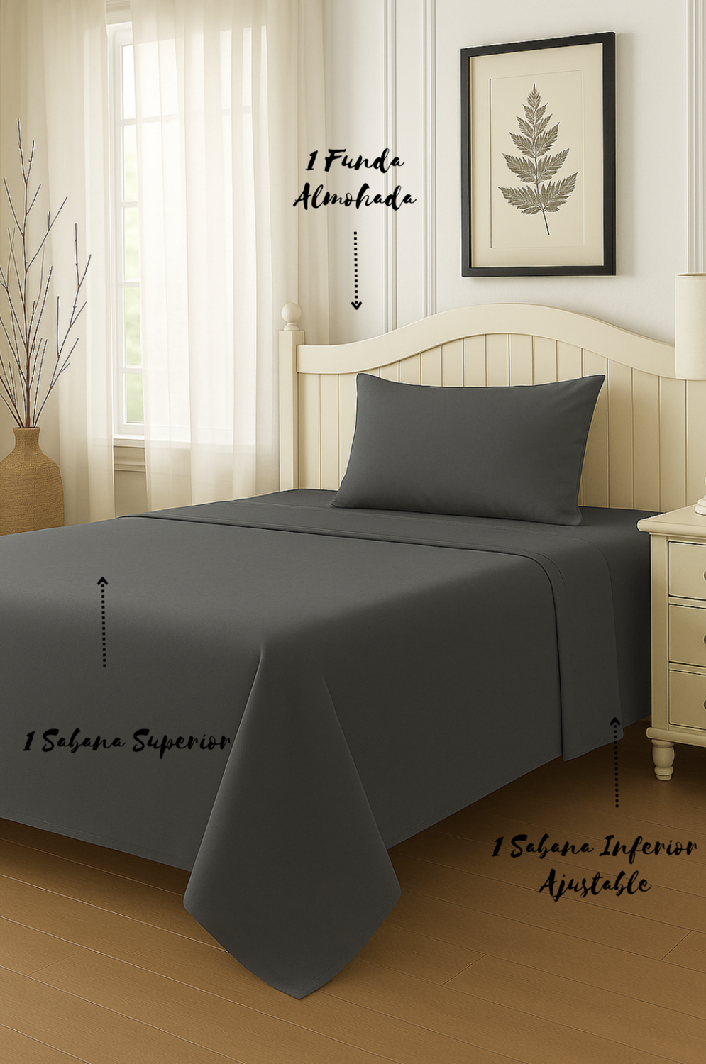 Set De Sábanas 1.5 Plazas Gris Oscuro-2