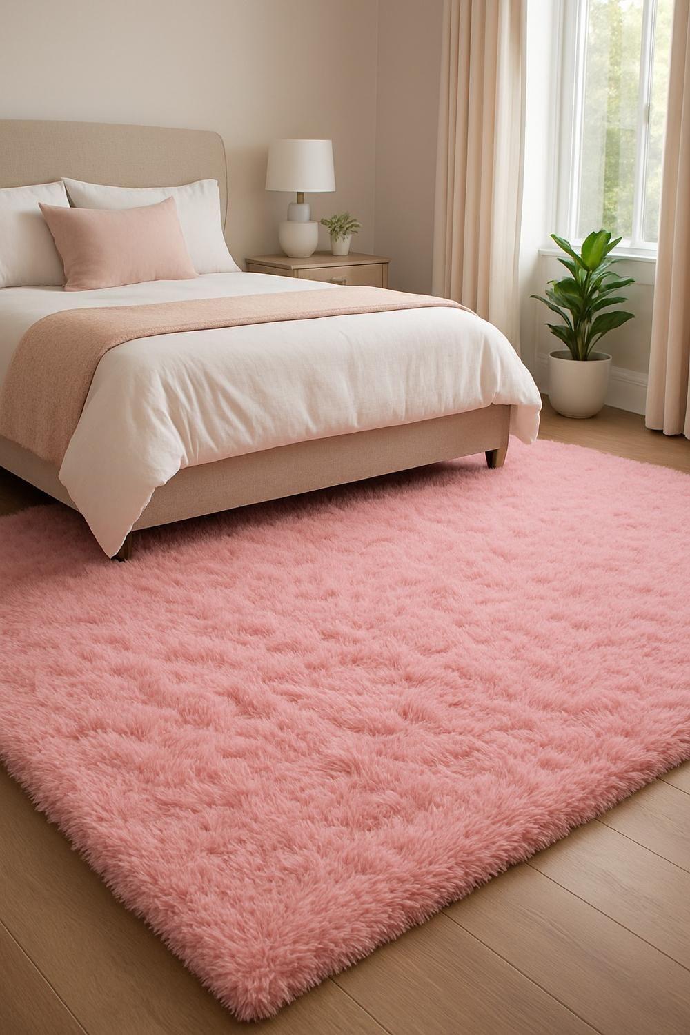 Alfombra Peluda Shaggy Rosa 200x220 Clems-2