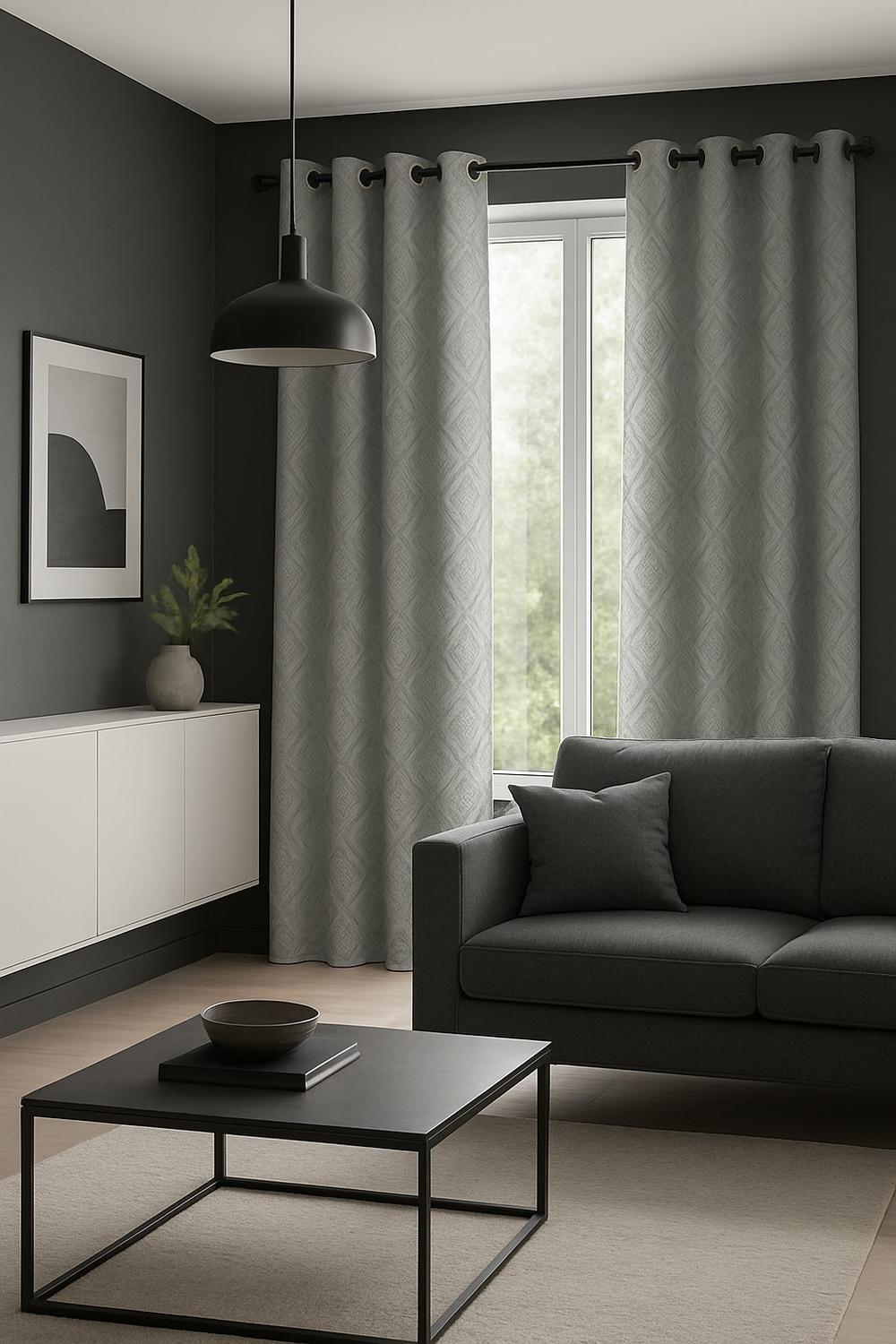 Pack 2 Cortina Tradicional 100% Blackout Geometrica Gris-4