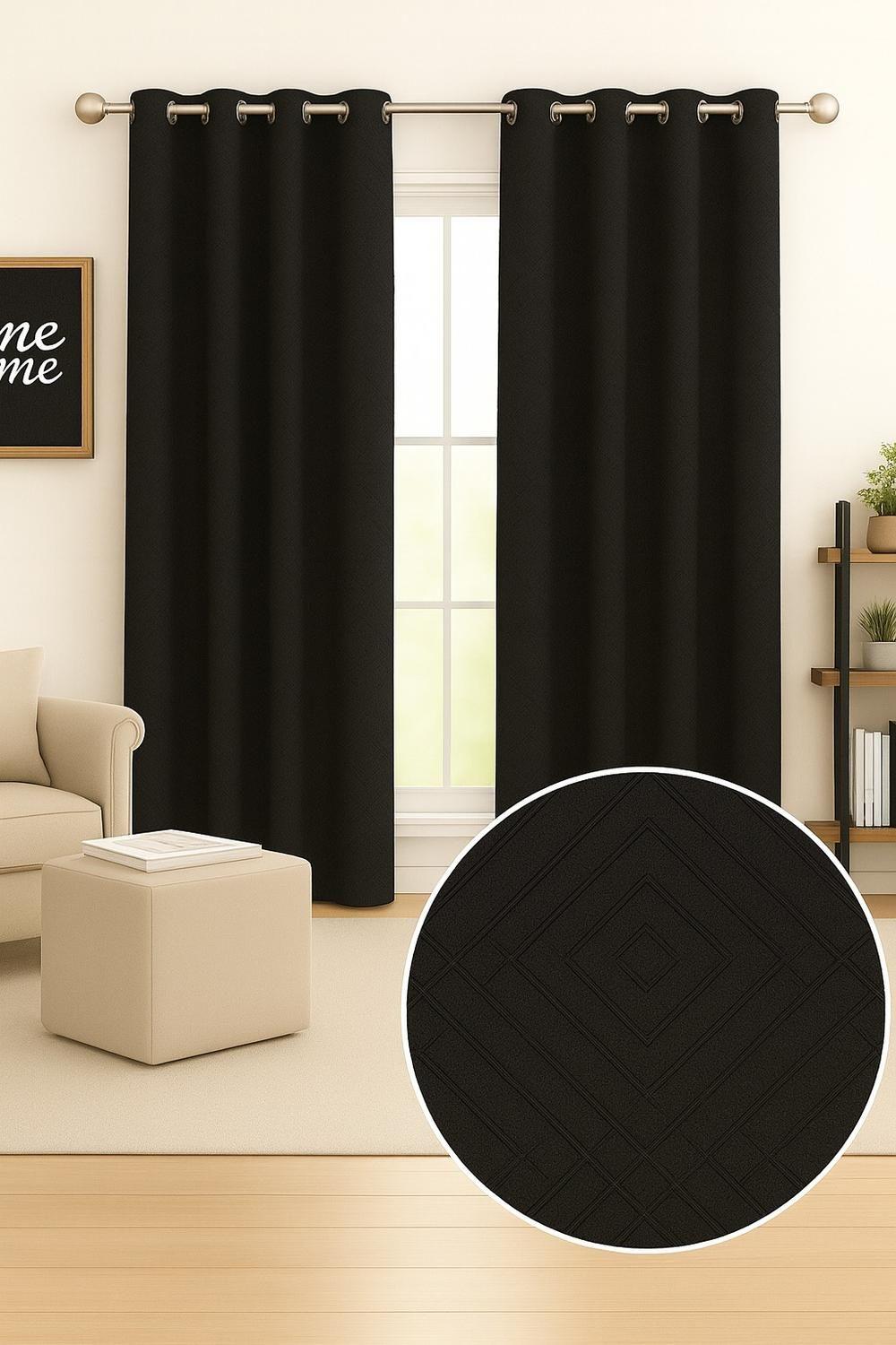 Pack 2 Cortina Tradicional 100% Blackout Geometrica Negra-3