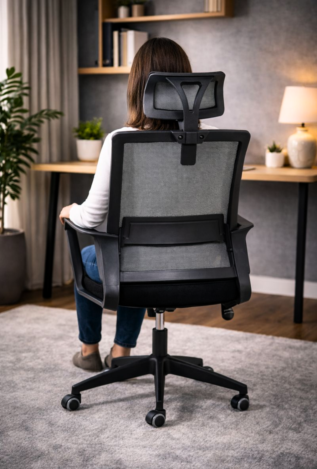 Silla de Oficina para Escritorio Mesh con Apoyacabeza Negra-2