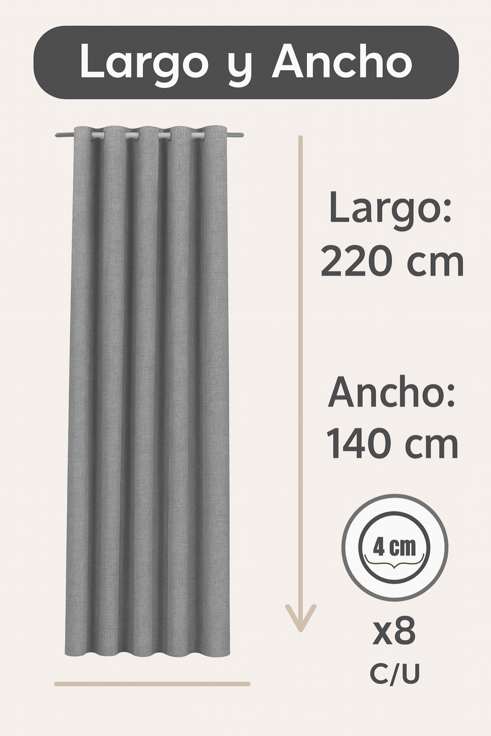 Cortina Blackout Lino 140x220cm Gris Oscuro-2