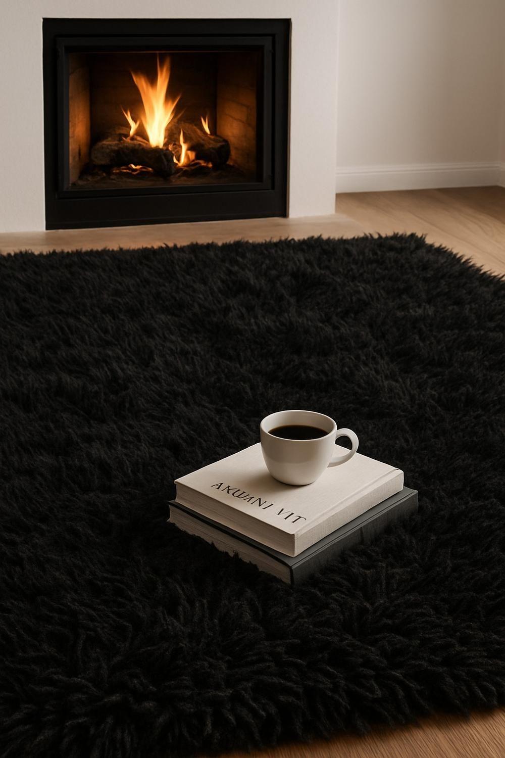 Alfombra Peluda Shaggy Negro 200x220 Clems-3