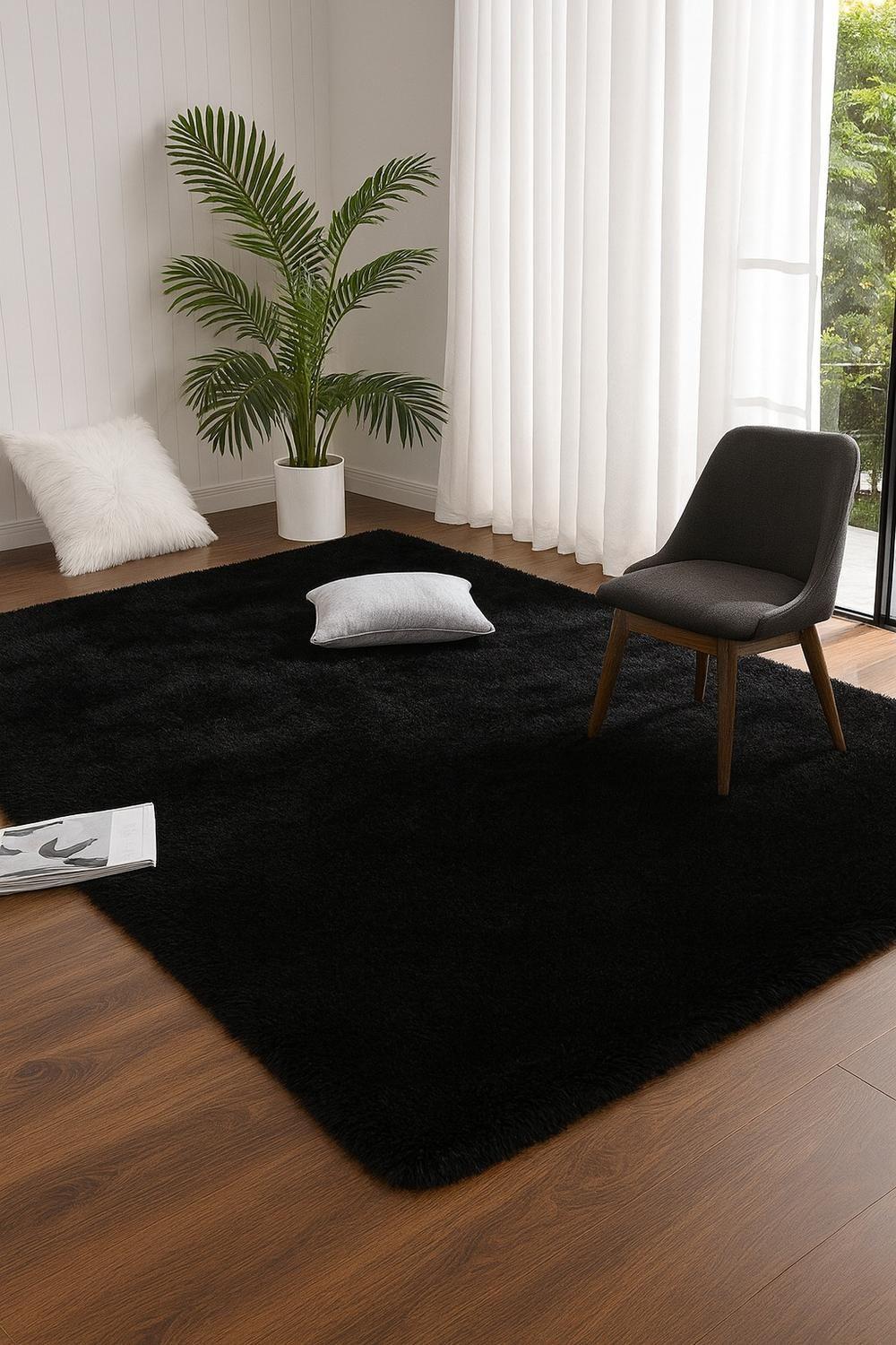 Alfombra Peluda Shaggy Negro 200x220 Clems-5