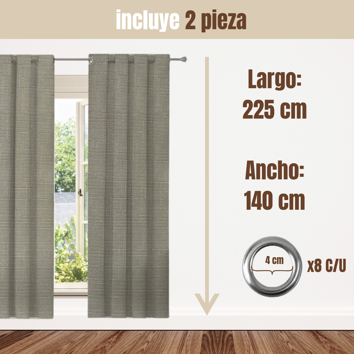 Pack 2 Cortina Jacquard Tradicional 140x225cm Beige-2