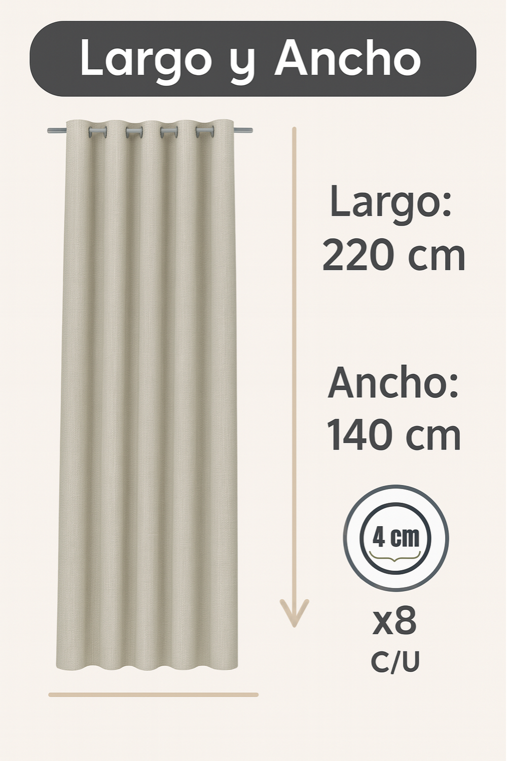 Cortina Blackout Lino 140x220cm Beige-2