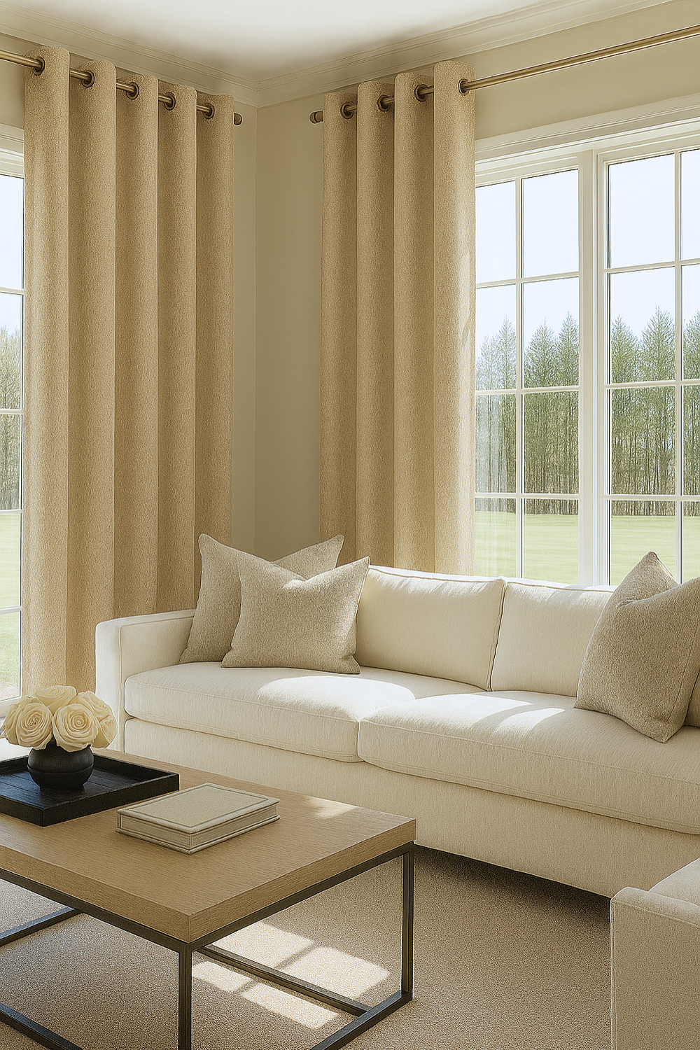 Cortina Blackout 100% Engomada Térmica Tipo Lino 140x220 - Tela Gruesa Premium - 1 Paño Beige-4