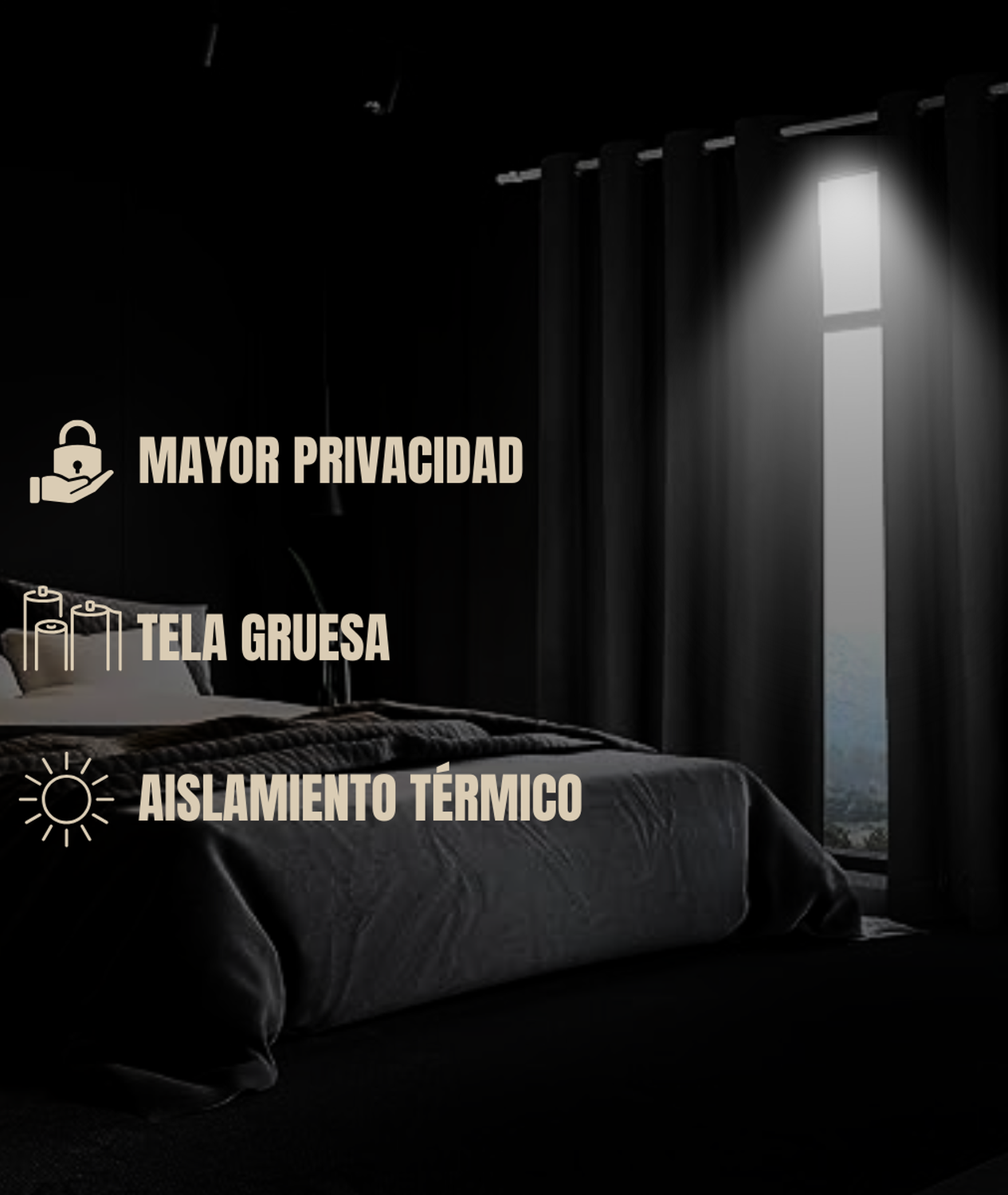 Cortina Blackout 100% Engomada Térmica Tipo Lino 140x220 - Tela Gruesa Premium - 1 Paño Beige-6