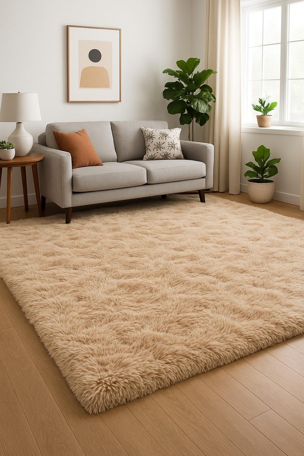 Alfombra Peluda Shaggy Beige 200x220 Clems-3