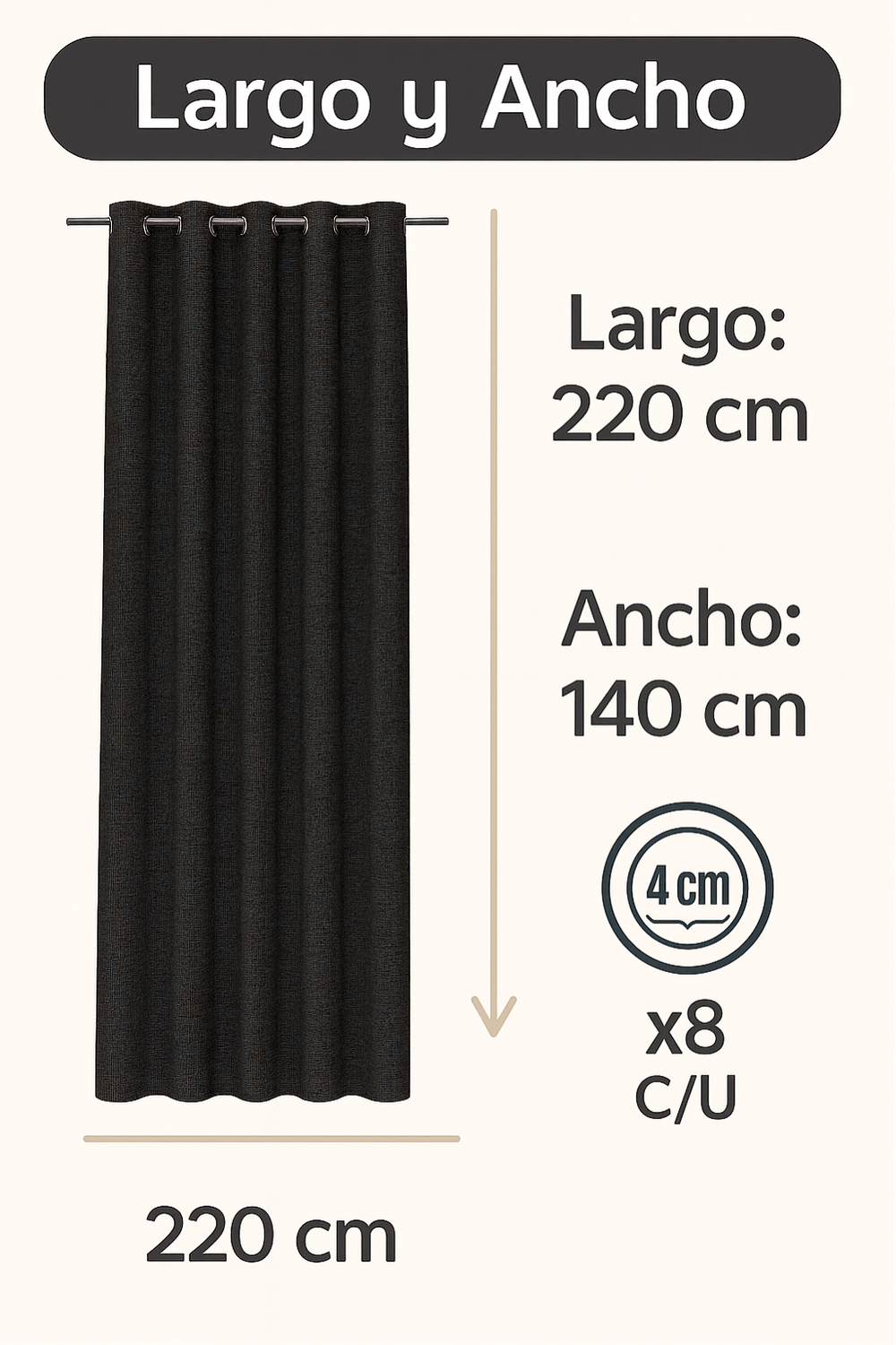Cortina Blackout Lino 140x220cm Negro-2