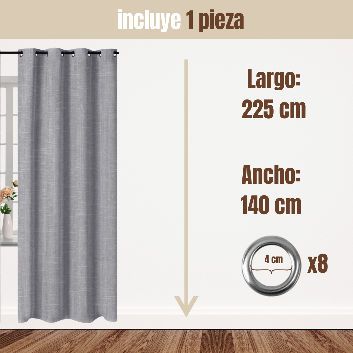 Cortina Jacquard Tradicional 140x225cm Gris Claro-2