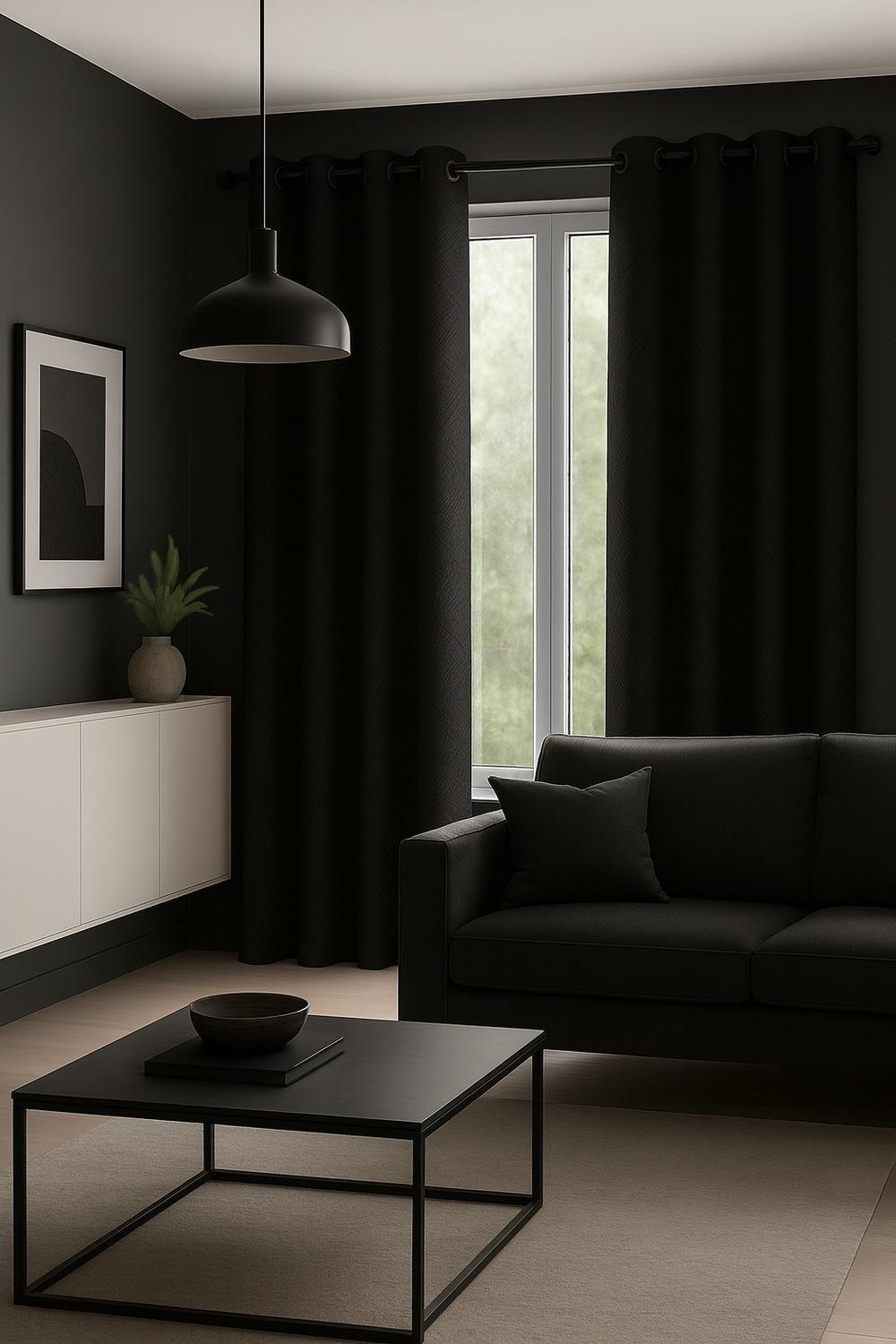 Cortina Blackout Estilo Geometrico Negra 135x225-4