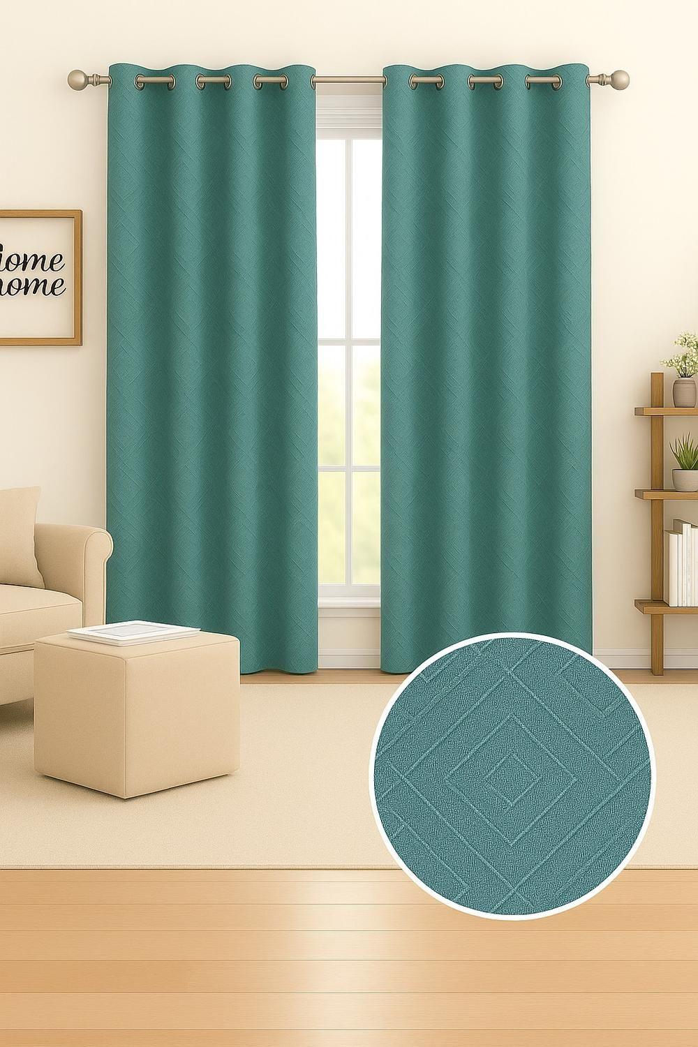 Pack 2 Cortina Tradicional 100% Blackout Geometrica Turquesa-3