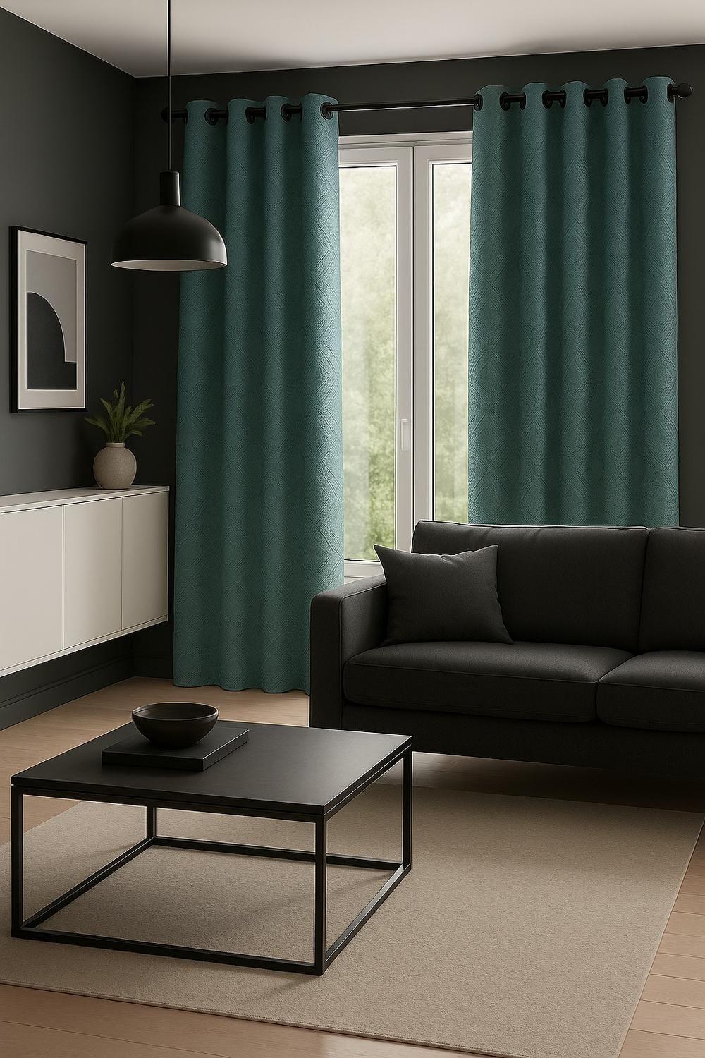 Pack 2 Cortina Tradicional 100% Blackout Geometrica Turquesa-4