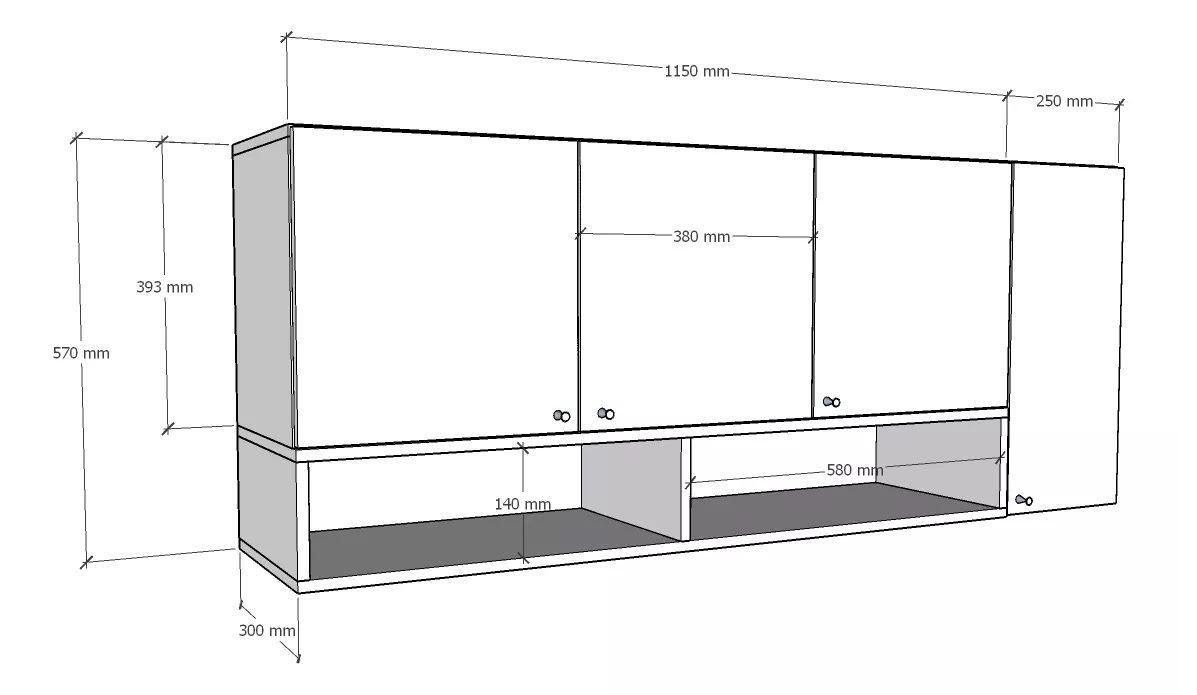 Mueble Aereo Cocina Mural Gabinete 4 Puertas Estantes 1.40m-2