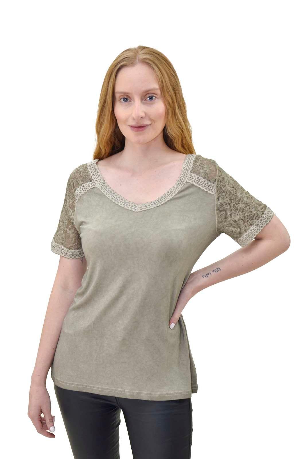 Polera aplicacion encaje olivo Alexandra Cid-0