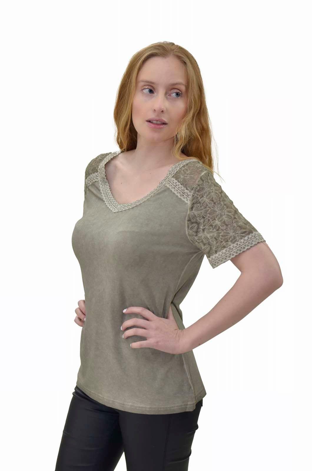 Polera aplicacion encaje olivo Alexandra Cid-1