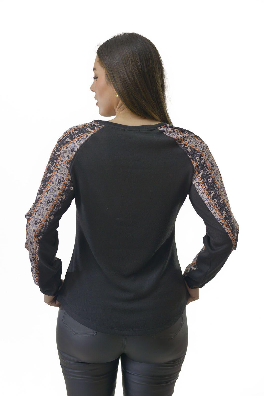 Polera Manga Chifon Negro Alexandra Cid-2