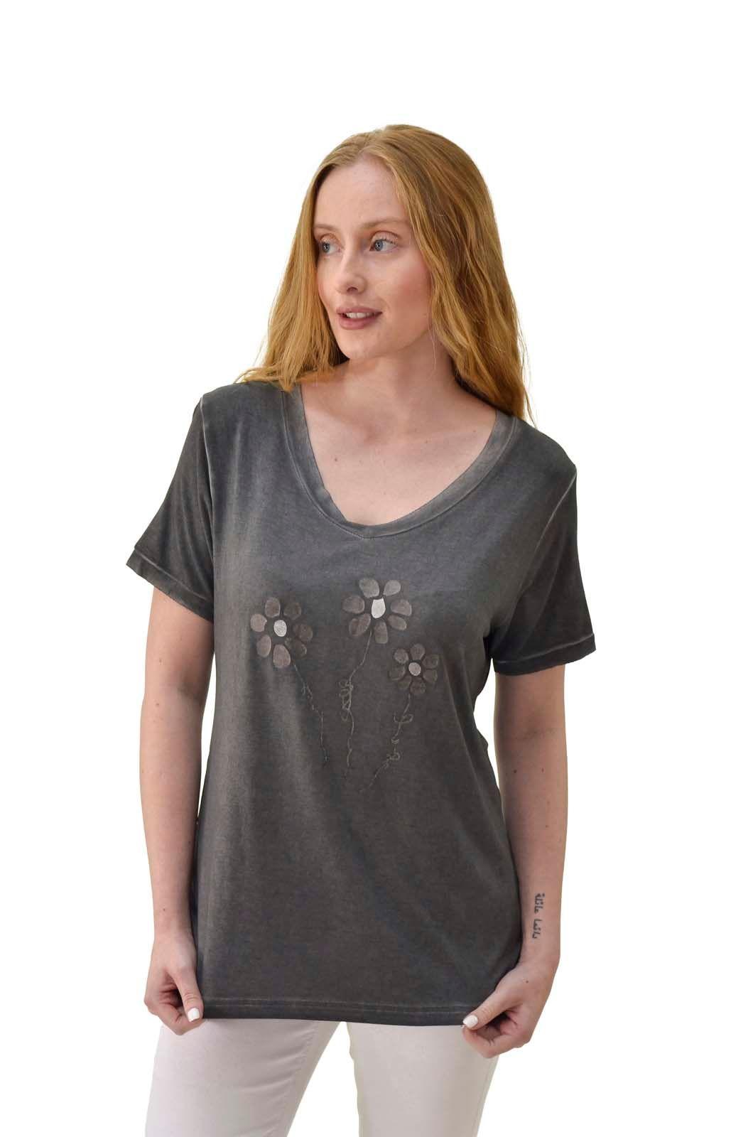Polera teñida flor gris Alexandra Cid-0
