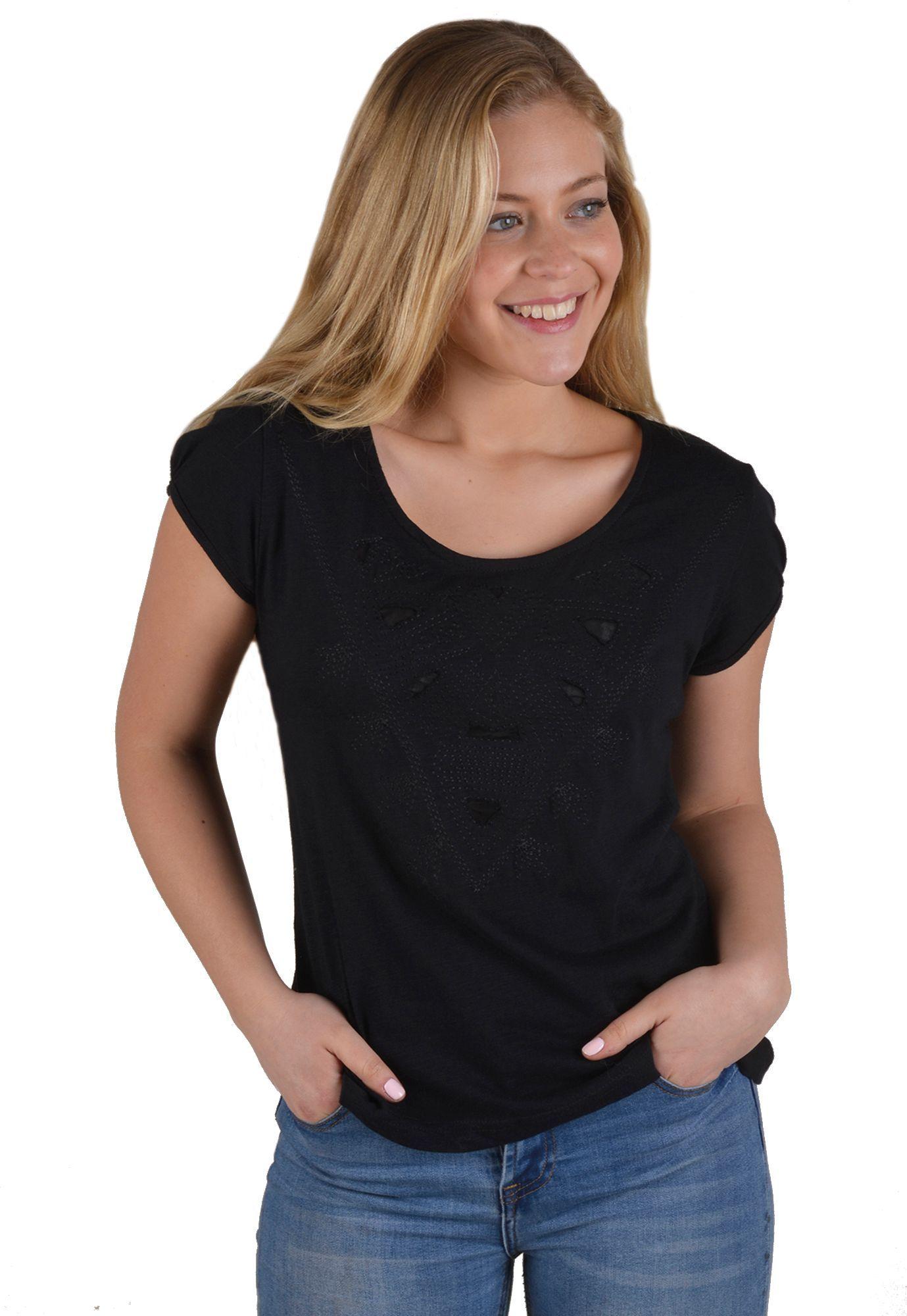 Polera Bordada Calada Negra Alexandra Cid-0