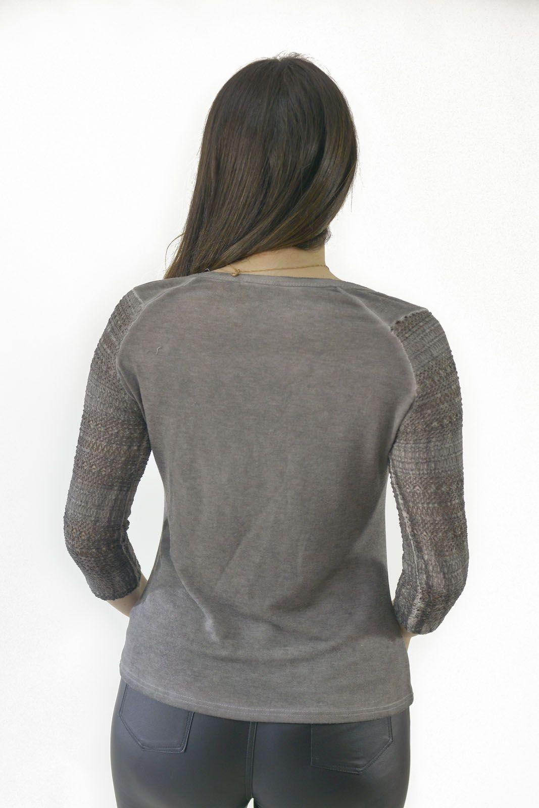 Polera manga 3/4 macrame gris Alexandra Cid-2
