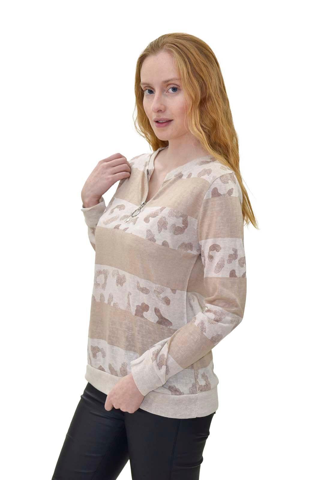 Polera listada m/larga beige Alexandra Cid-2