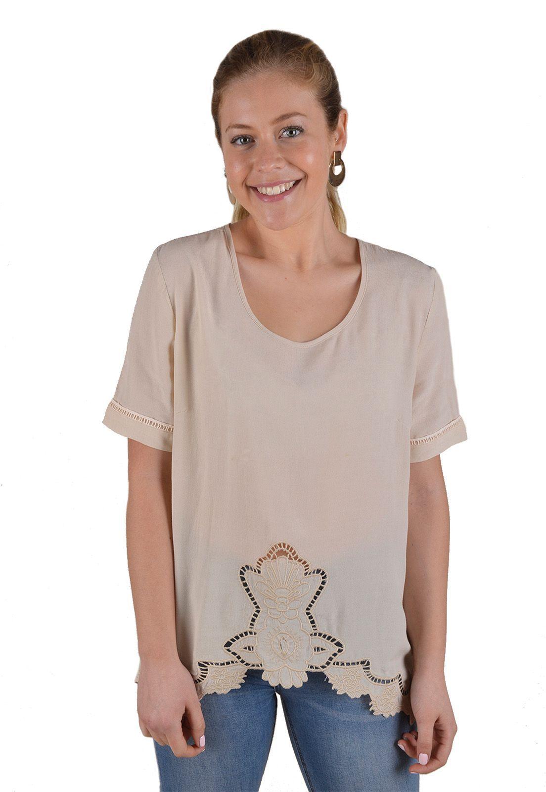 Blusa Bordada Beige Alexandra Cid-0