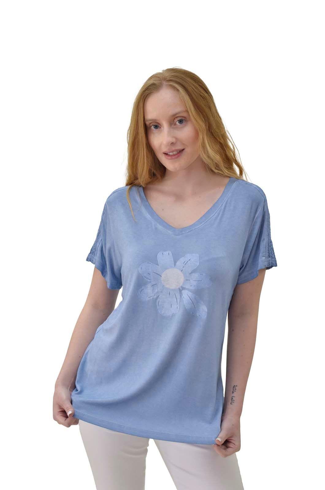 Polera manga macrame azul Alexandra Cid-0